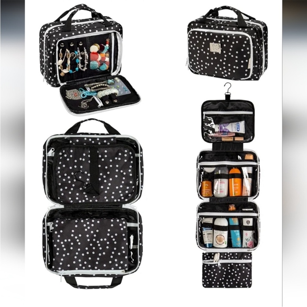 Bang & Carson Black Polka Dot Travel Organizer with White Trim new w tags